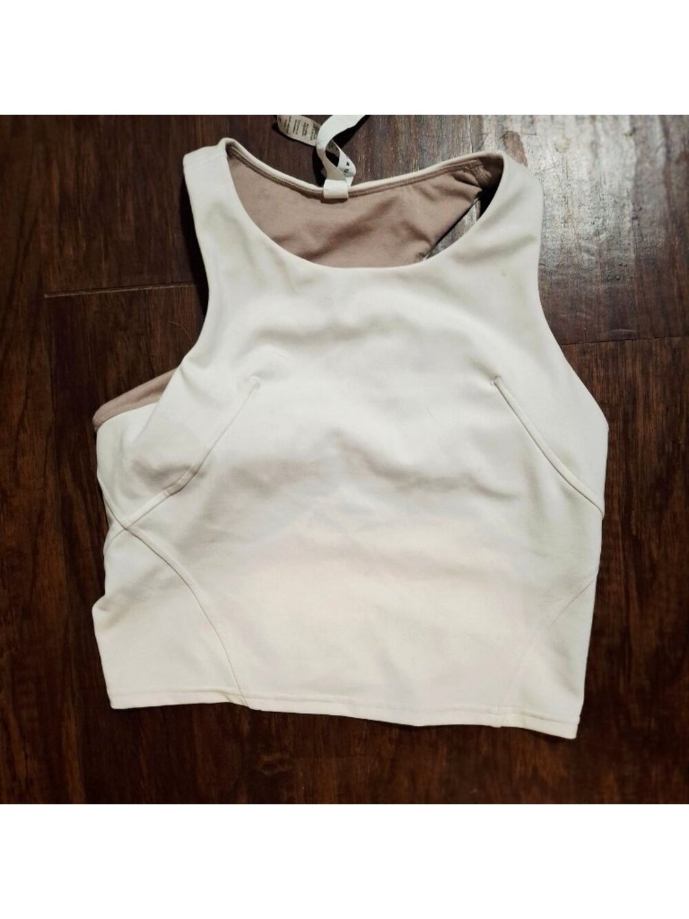 Lululemon White Racerback Cropped Tank Top With Built-In Bra Size 6 Nylon & Lycr
